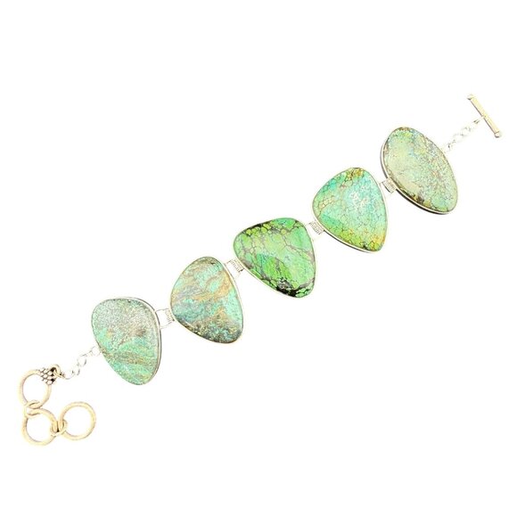 Chunky Green Turquoise Gemstone Bracelet With Toggle Clasp & Adjustable Chain Li - Picture 1 of 5